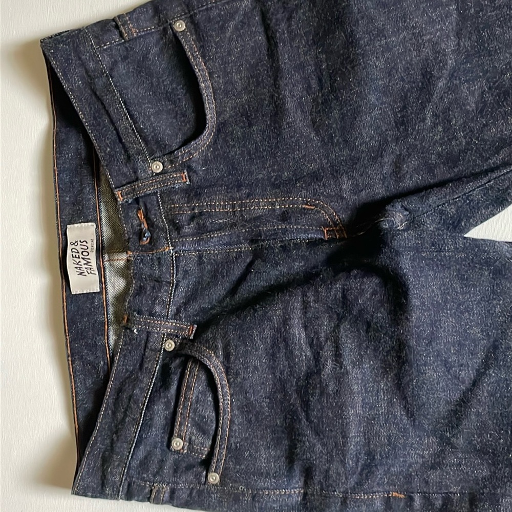 Naked and Famous Super Guy Jeans Men's 33x32 blue.  Classic slub, button fly.
